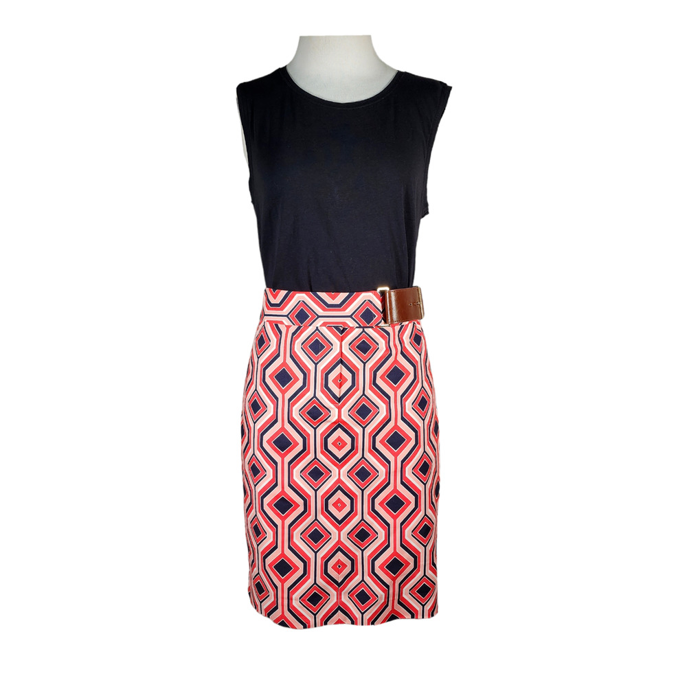 Michael Kors Orange Navy Geometric Print Lined Business Casual Stretch Skirt 4